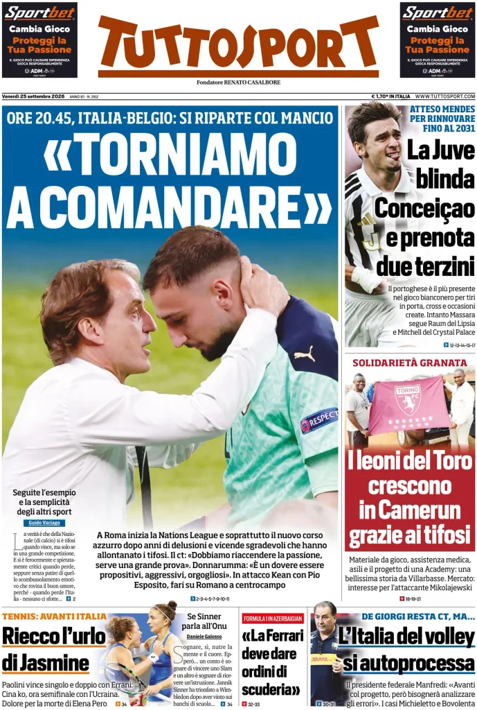 Rassegna stampa Lazio: prime pagine quotidiani sportivi - 25 settembre 2026 2 tuttosport 020913mpgafbt