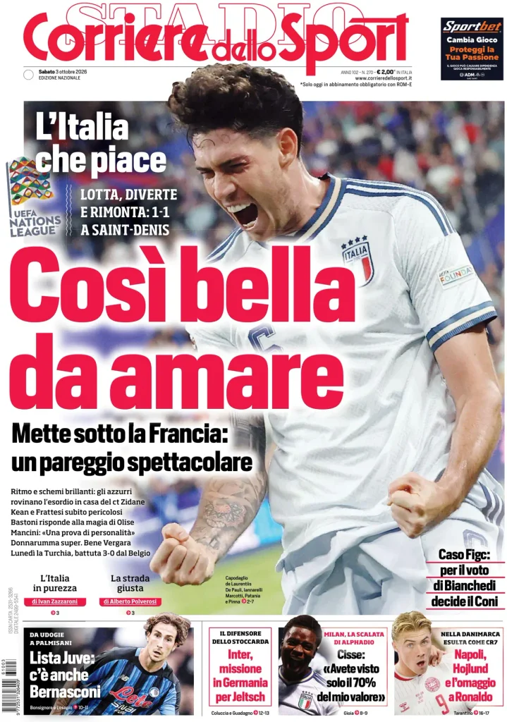 Le prime pagine dei principali quotidiani sportivi – 3 ottobre 3 corriere dello sport 020313tmbd7dt