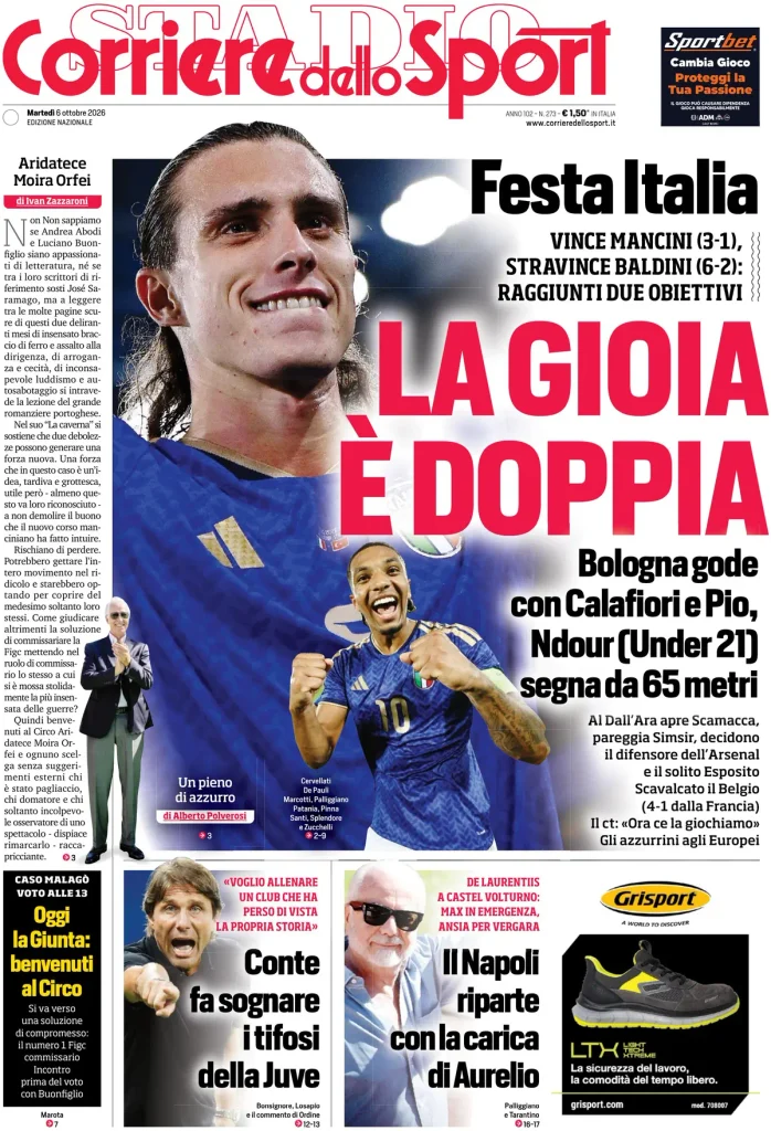 Rassegna stampa Lazio: prime pagine quotidiani sportivi - 6 ottobre 2026 3 corriere dello sport 020528gtfdgbi