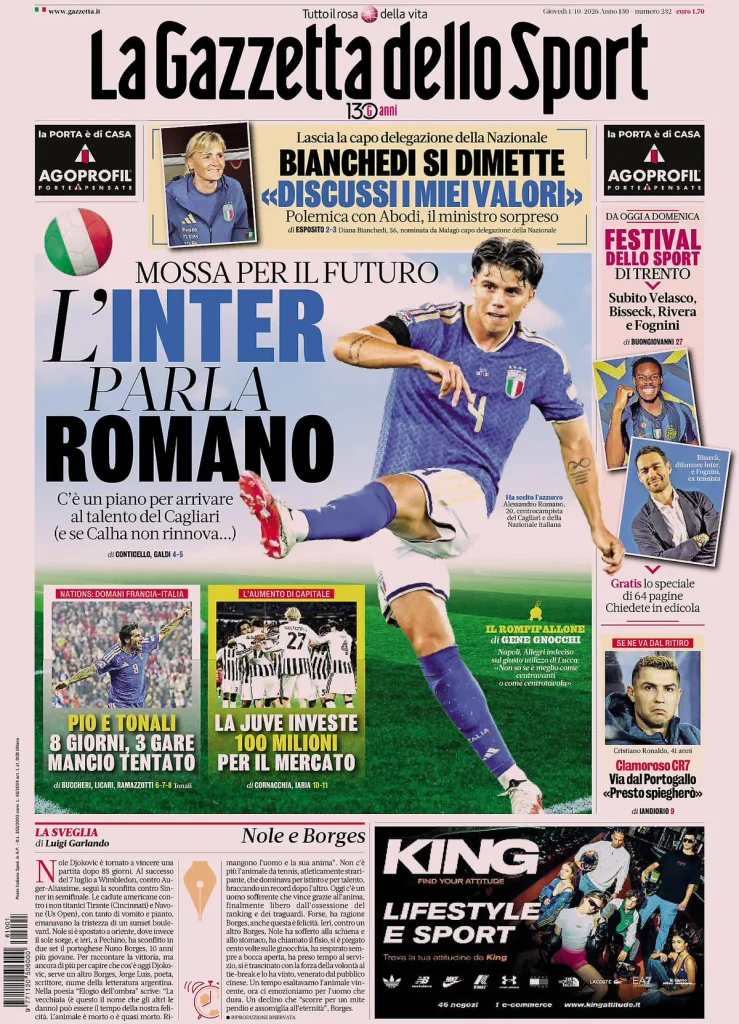 Le prime pagine dei principali quotidiani sportivi – 1 ottobre 4 la gazzetta dello sport 031619n9udklh 1