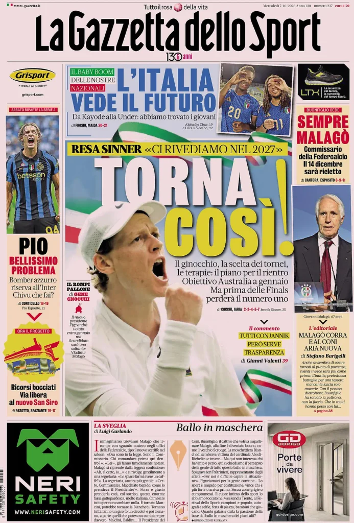 Le prime pagine dei principali quotidiani sportivi – 7 ottobre 2 la gazzetta dello sport 064205ff7cvet