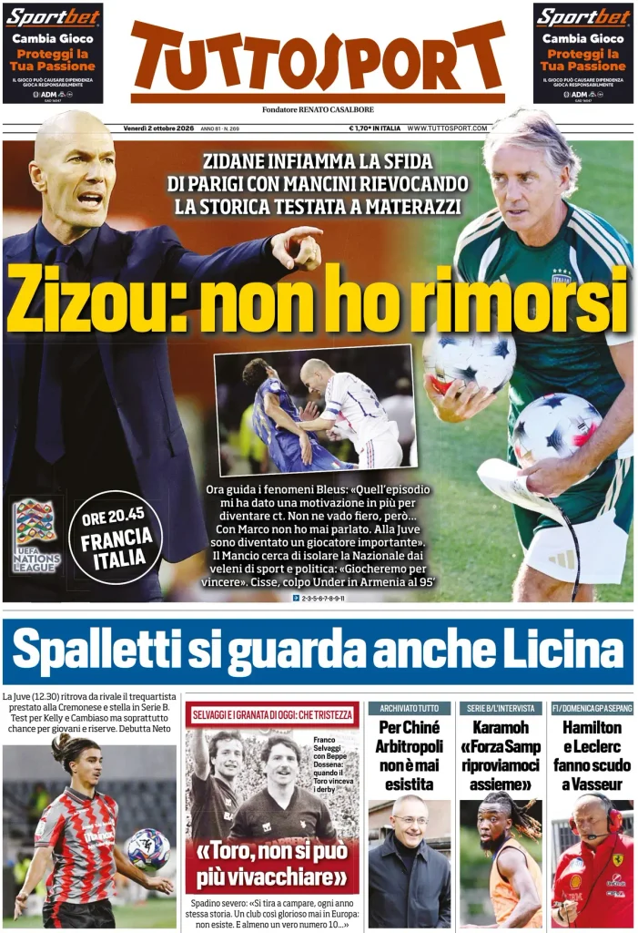 Le prime pagine dei principali quotidiani sportivi – 2 ottobre 4 tuttosport 02030556gdana