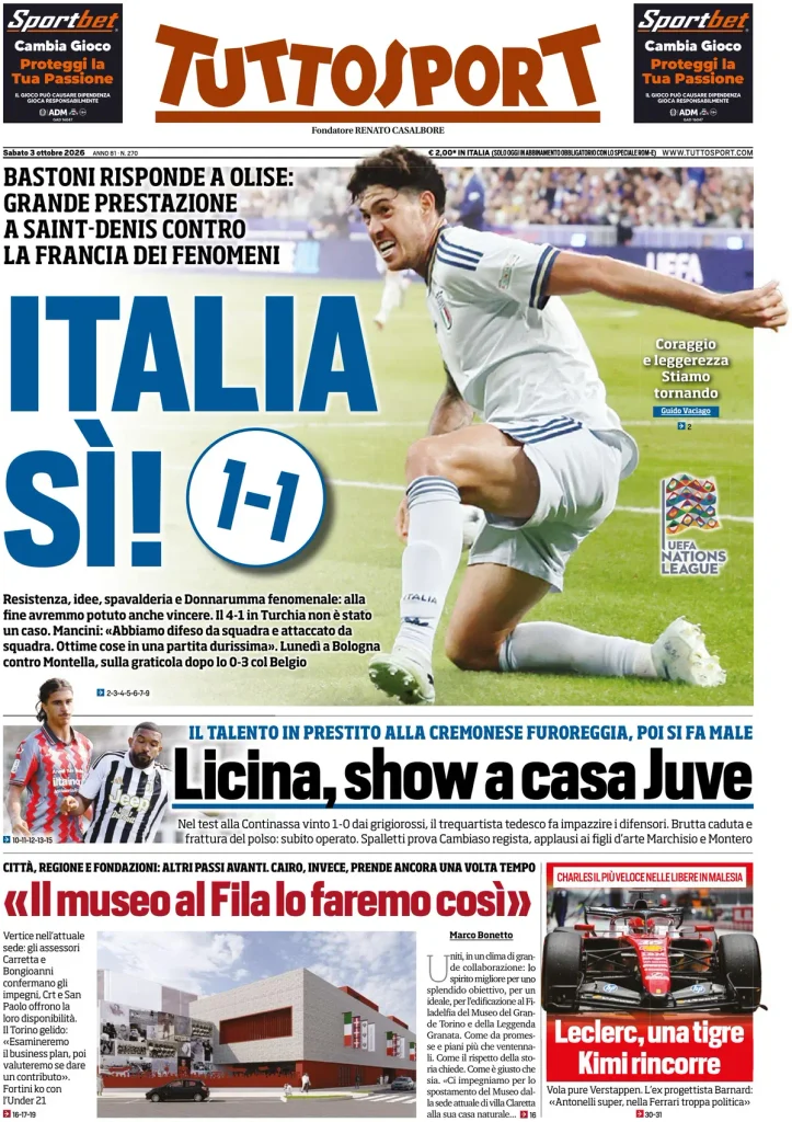 Le prime pagine dei principali quotidiani sportivi – 3 ottobre 4 tuttosport 020307mcs8ed7