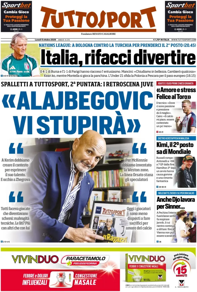 Le prime pagine dei principali quotidiani sportivi – 5 ottobre 2 tuttosport 020926ybp7b2w