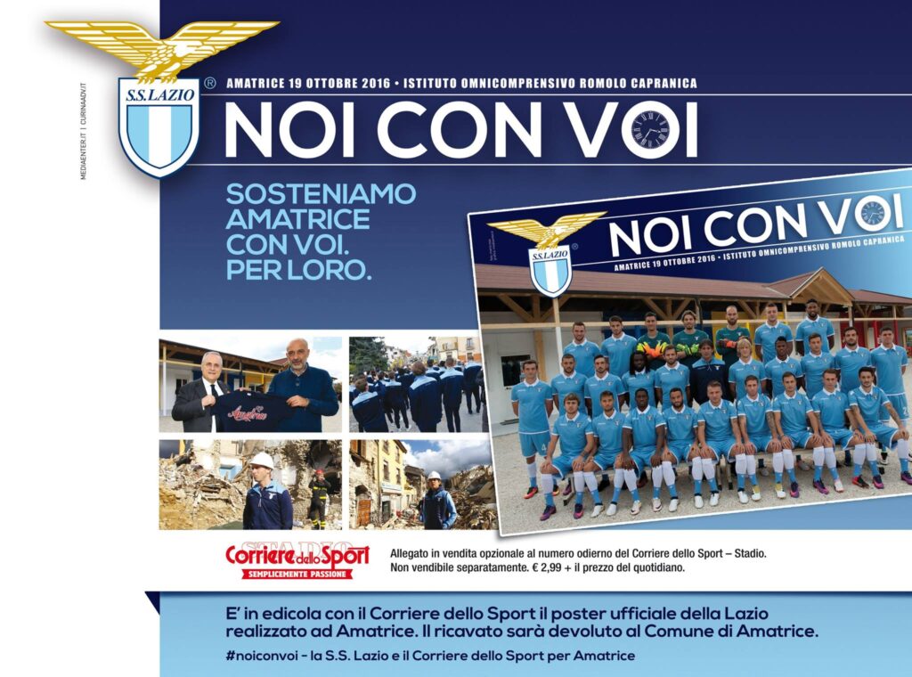 «Noi con Voi», in edicola il poster della Lazio: ricavato devoluto al Comune di Amatrice - FOTO 1 poster lazio